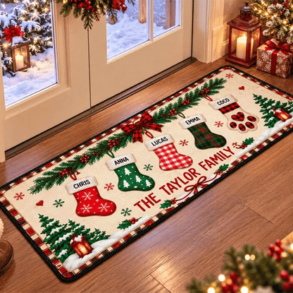 Personalized Christmas Family Runner Rug, Custom Holiday Hallway Carpet