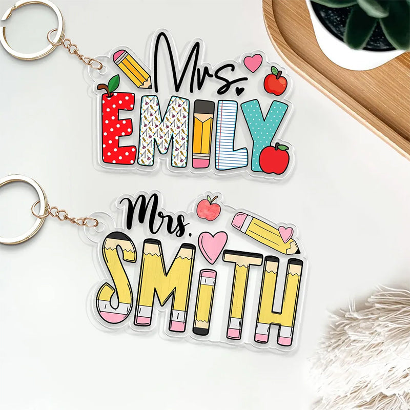 Personalized Teacher Appreciation Gifts, Custom Pencil Alphabet Teacher Keychain