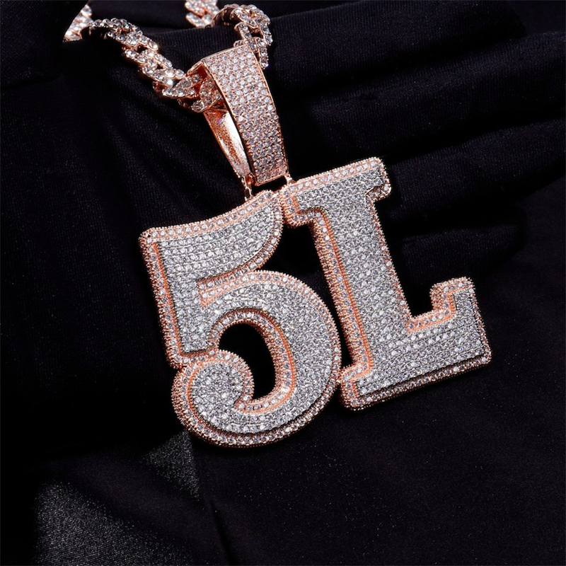Customize 2-Tone Big Number Name Charm Pendant with Cuban Chain