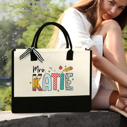 Personalized Teacher Tote Bag, Custom Teacher Name Bag