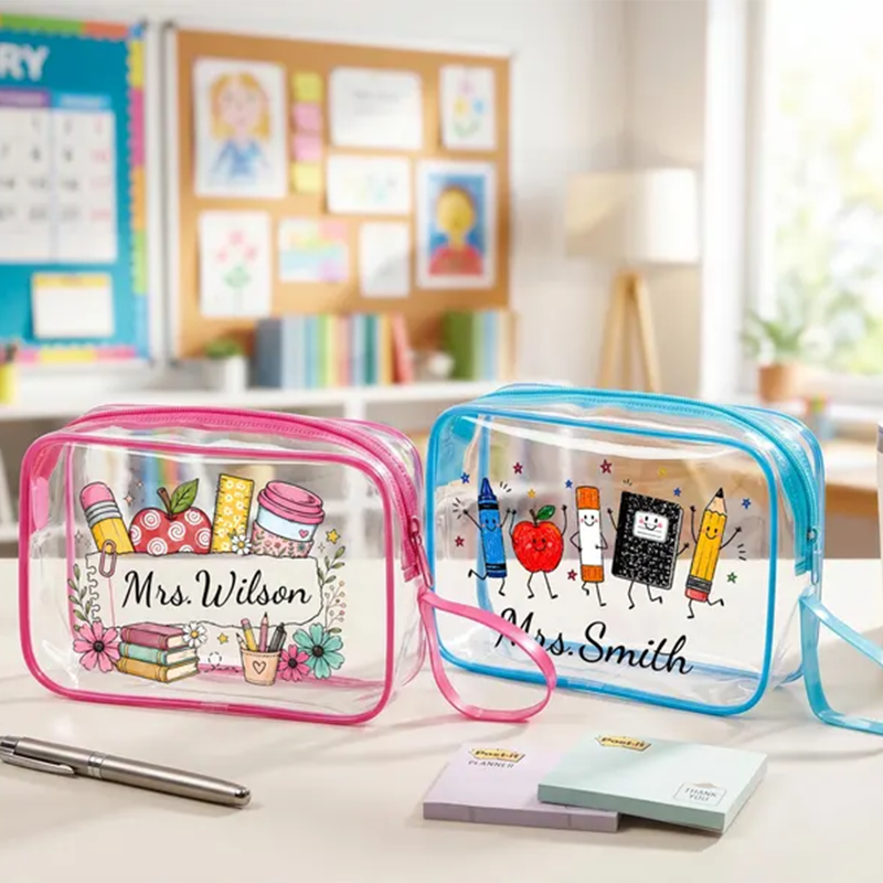 Personalized Teacher Gift Bag Custom Teacher Name Pouch PVC Makeup Bag