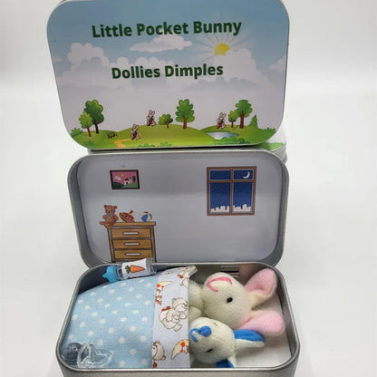 Easter Bunny Plush mummy and baby bunnies in Pocket Tin