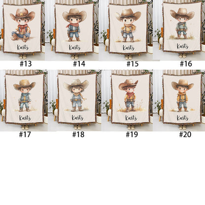 Personalized Cartoon Cowboy Tassel Blanket with Name