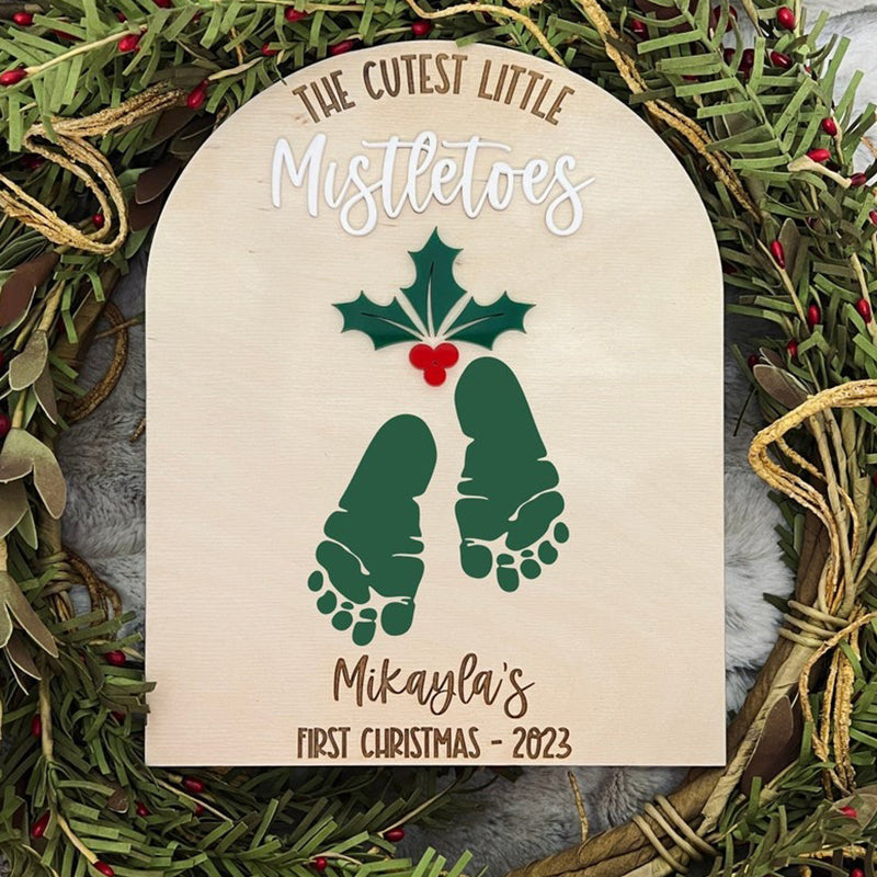 Baby Footprint Mistletoes Christmas Sign DIY Baby's First Christmas