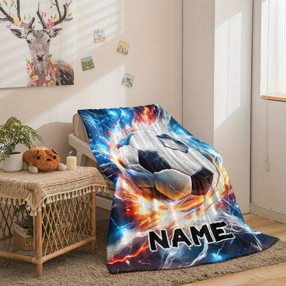 Custom Name Soccer Blanket – Soft Flannel Throw with Vibrant Digital Printing