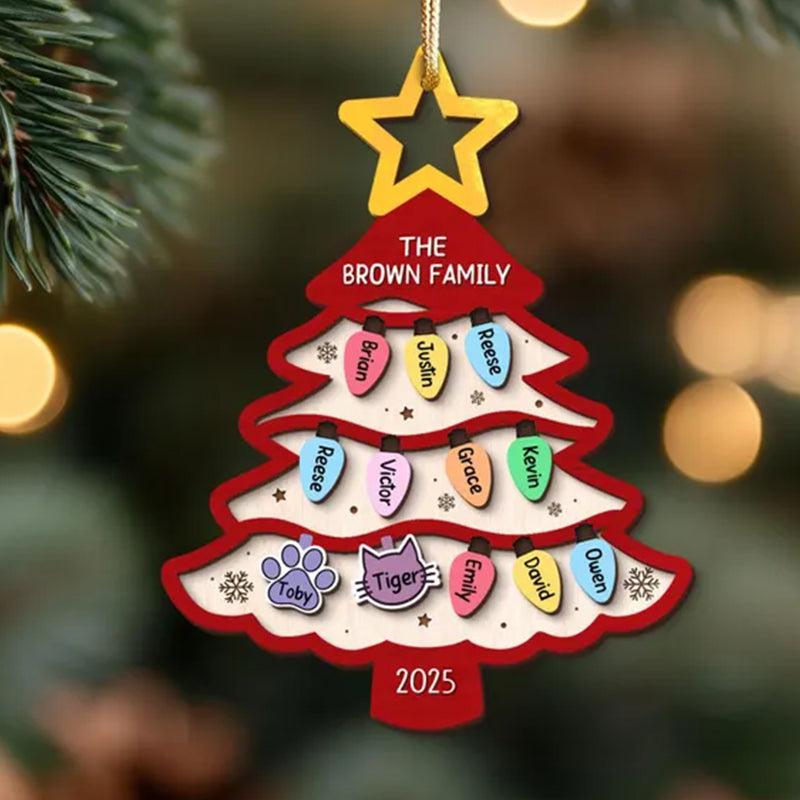 Personalized Family Tree Ornament 2025, Custom Family With Pet Ornament