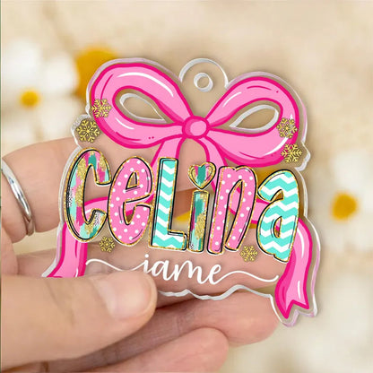 Personalized Coquette Christmas Ornament: Custom Acrylic Name