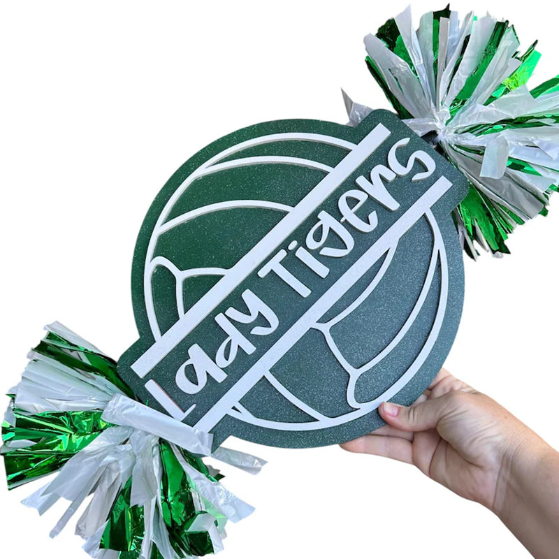 Volleyball Cheer Stick – Custom Spirit Sign with Pom Poms