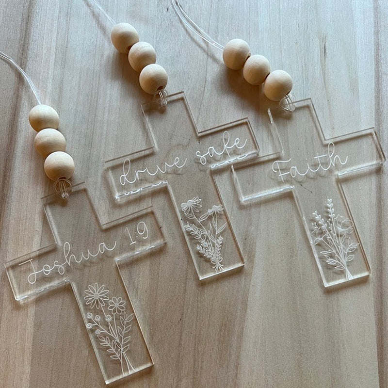 Car charm car accessories rearview mirror decor cross car charm customize Jesus inspirational drive safe