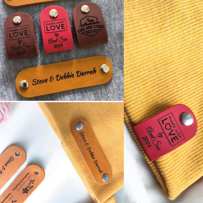 Personalized 3 x 0.85" Full-Grain Leather Labels with Rivets