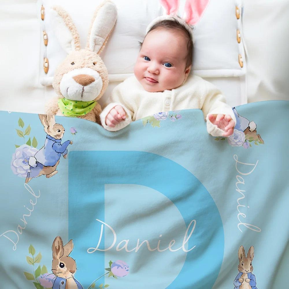 Personalize Cute Bunny Peter Rabbit Soft Throw Blanket Easter Gift for Kids