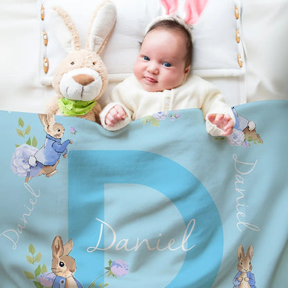 Personalize Cute Bunny Peter Rabbit Soft Throw Blanket Easter Gift for Kids