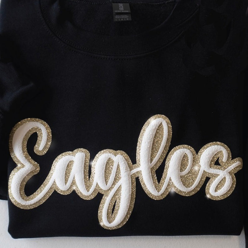 Custom Puff Sleeves And Glitter Team Name Sweatshirts, Glitter Team Name Sweatshirts, School Spirit Shirts