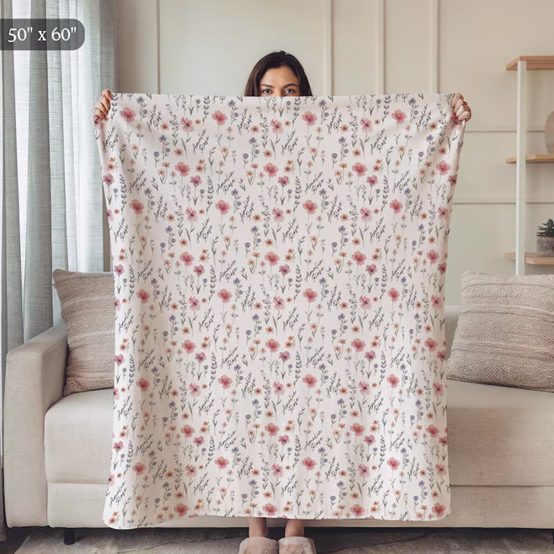 Personalized Wildflower Baby Blanket, Custom Baby Name Blanket