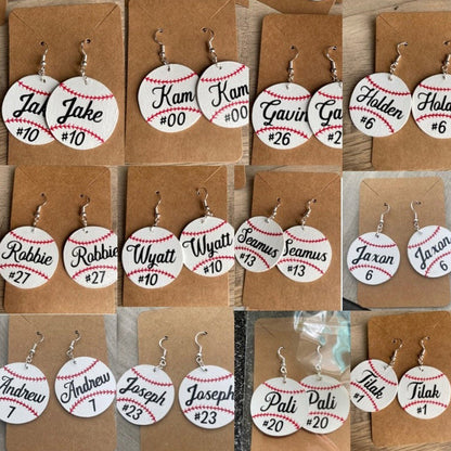 Baseball personalized name earrings, player name and number earrings