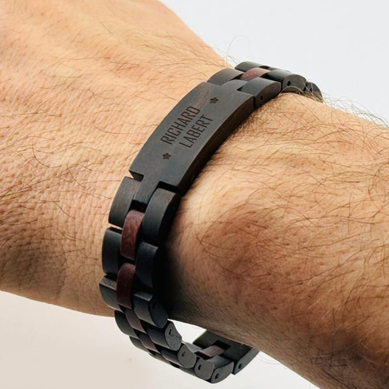 Engraved Wooden Men's Link Bracelet, Custom Wrist Band for Men