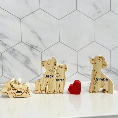 Custom Wooden Lion Family Puzzle-Engraved Family Name Puzzle