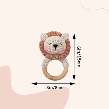 Personalized Crochet Animal Baby Rattle: Engraved Zelkova Wood