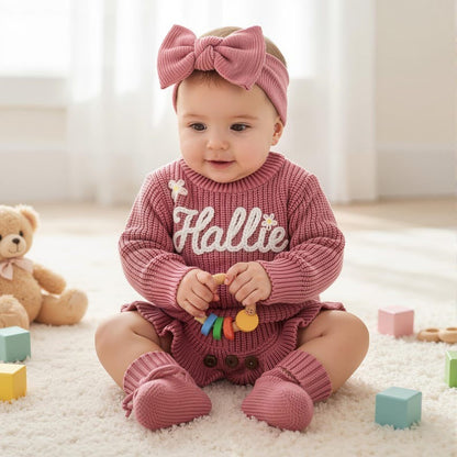 Hand Embroidered Name Baby Romper Set,Personalized Outfit