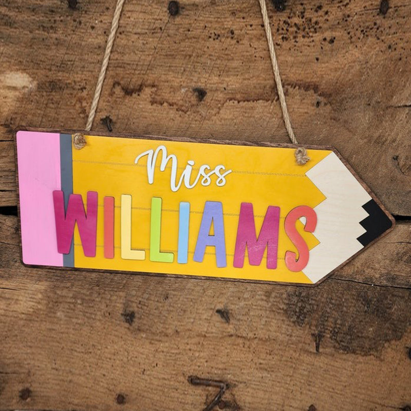 Wooden Teacher Door Hanger - Pencil
