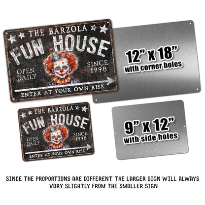 Custom FUN HOUSE Creepy Clown Metal Sign Personalized Name