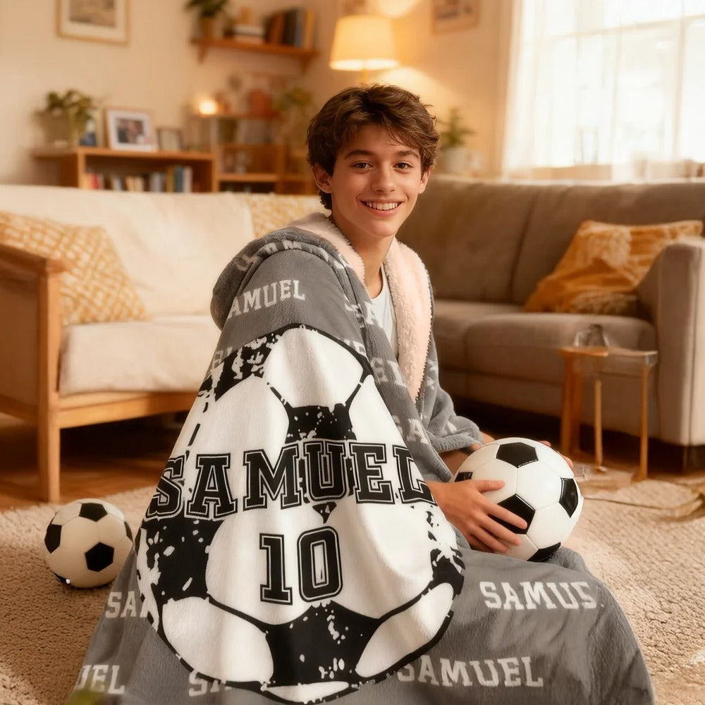 Personalized Baseball Basketball Ball Soft Multicolor Hooded Blanket