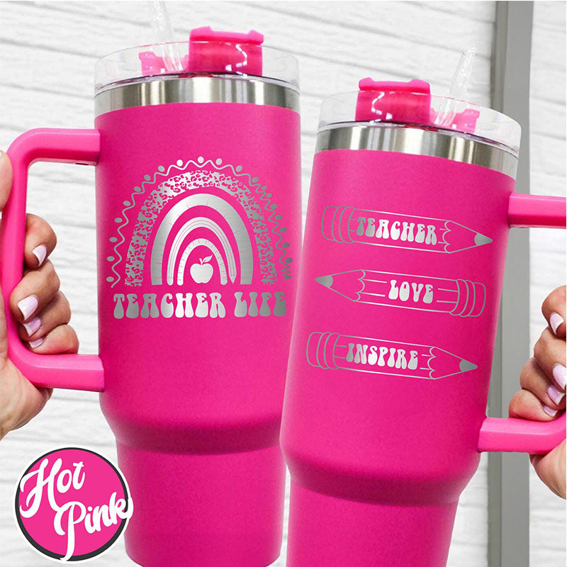 40 oz Rainbow Teacher Tumbler | Customized "Teach Love Inspire" | Insulated Educational Gift