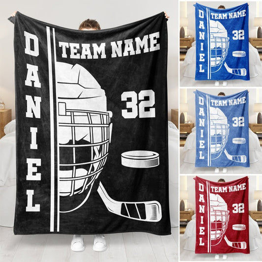 Personalized Hockey Team Blanket: Custom Name & Number Soft Blanket