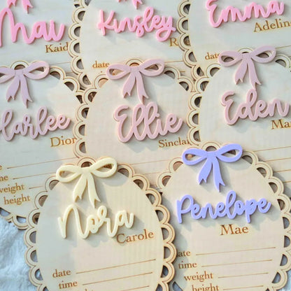 Pink Bow Birth Stat Sign Birth Announcement Sign