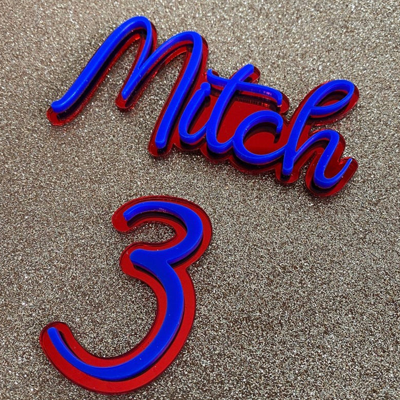 Double layered acrylic cake topper / cake charm - Name and Number