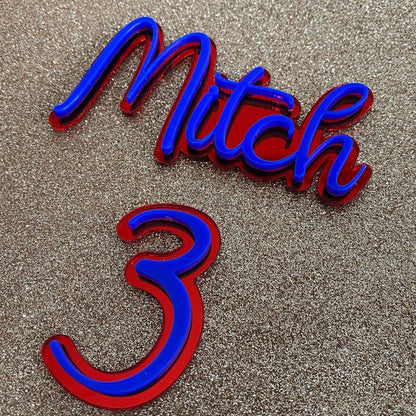 Double layered acrylic cake topper / cake charm - Name and Number