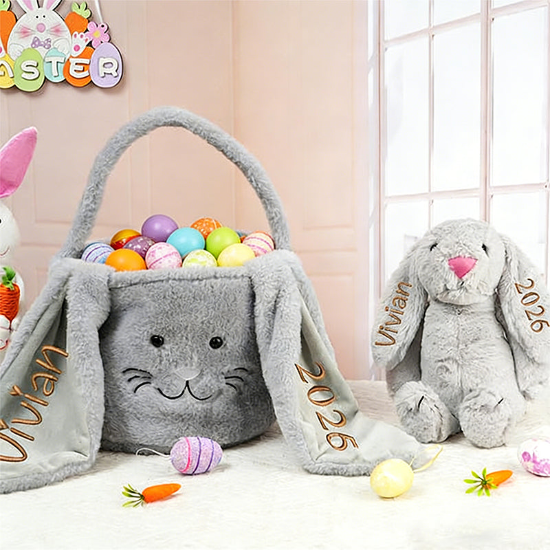 Personalized Easter Gift,Plush Easter Basket,Stuffed Bunny