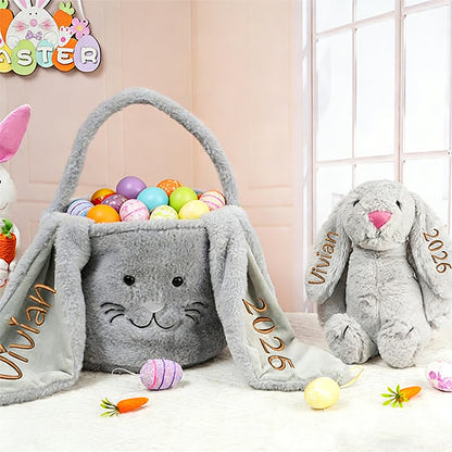 Personalized Easter Gift,Plush Easter Basket,Stuffed Bunny