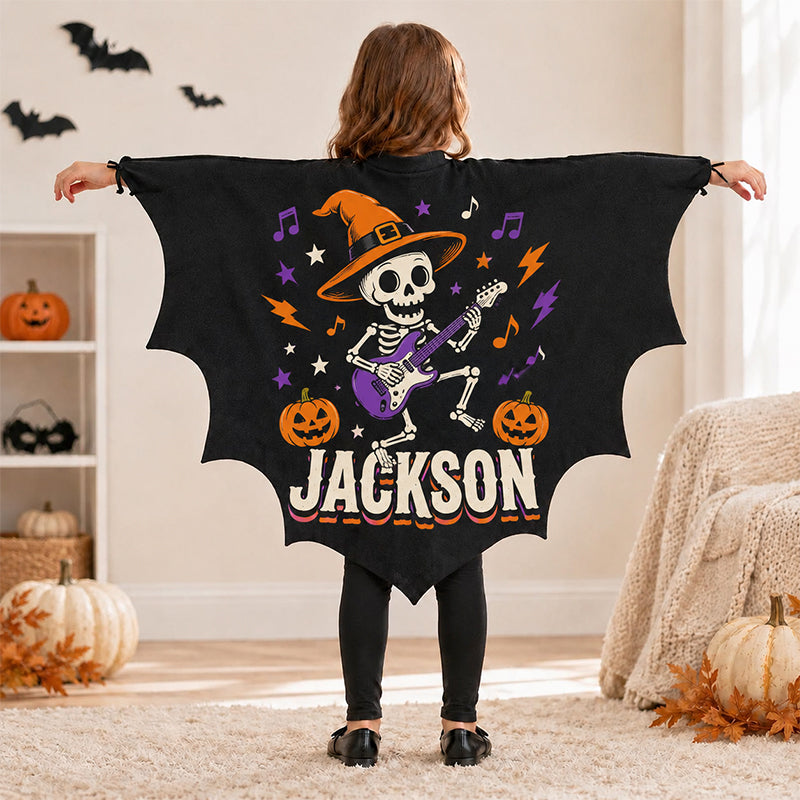 Personalized Kids Bat Cape, Custom Name Halloween Costume, Black Vampire Wings