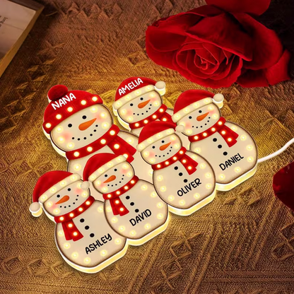 Snowman Grandma Grandkids Marquee Effect Personalized LED Light