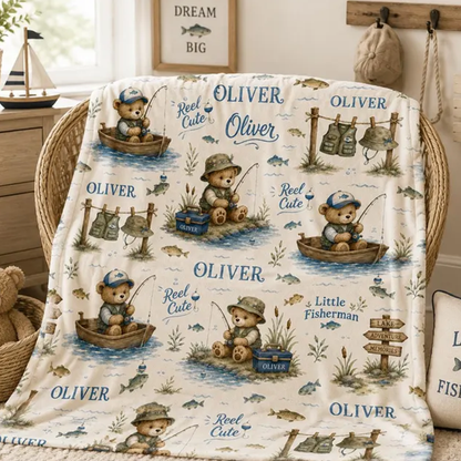Personalized Fishing Baby Blanket, Little Fisherman Baby Blanket