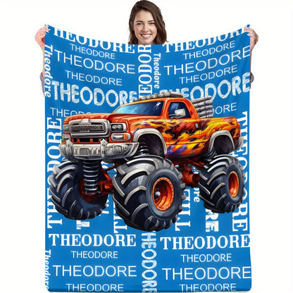 Customizable Monster Truck Flannel Throw Blanket