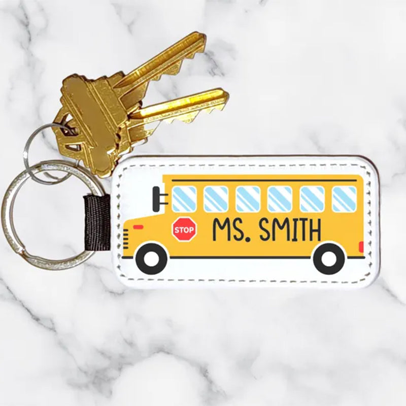 PU Vegan Leather Personalized School Bus Driver Key Chain