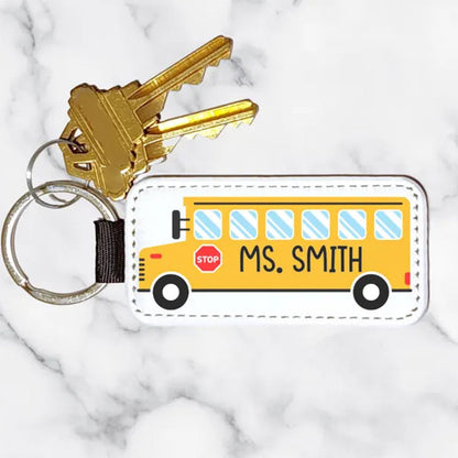 PU Vegan Leather Personalized School Bus Driver Key Chain
