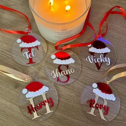 Personalised clear Christmas baubles |names|santa|gifts|