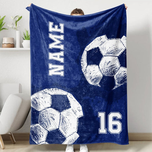 Personalized Soccer Blanket, Custom Football Soft Cozy Sherpa Fleece Blankets