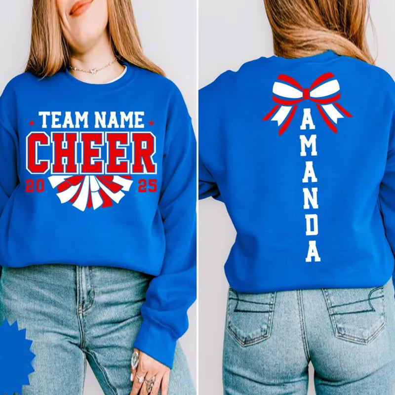 Custom Cheer Team Name Sweatshirt, Custom Cheerleader Gift Two Sided Hoodie