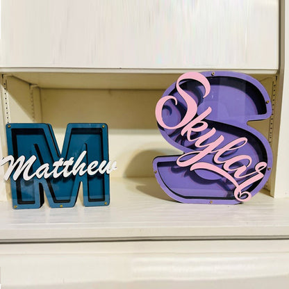 personalized wood letter piggy banks
