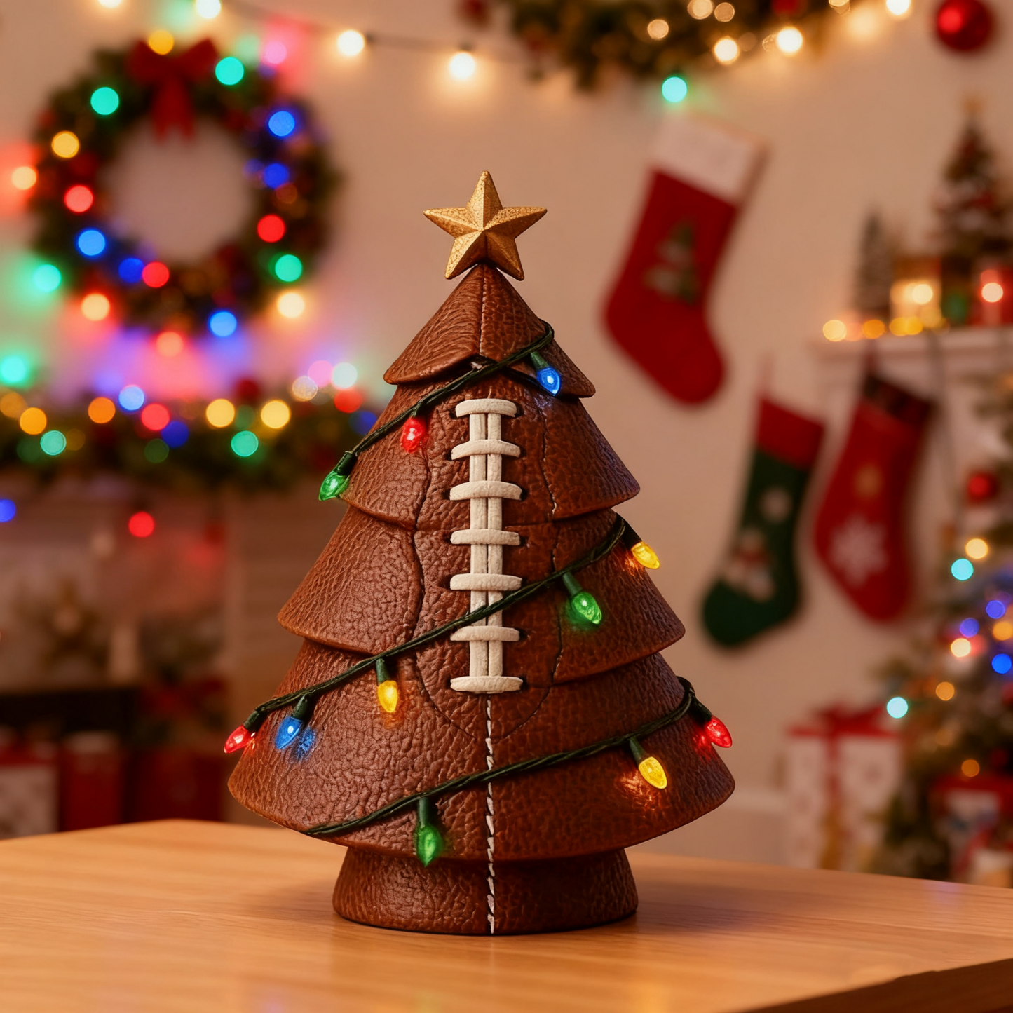 Football-Shaped Christmas Tree Resin Ornament with Football Field Goal Design
