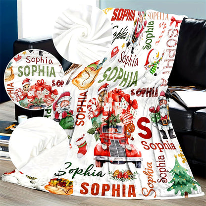Personalized Christmas Santa Reindeer Custom Name Blanket
