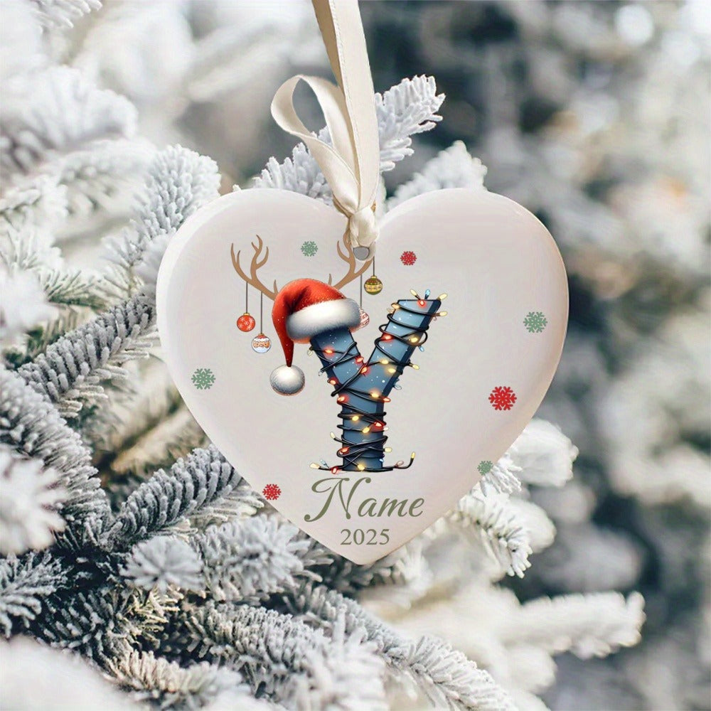 Personalized Christmas Initial Name Heart-Shaped Ornament