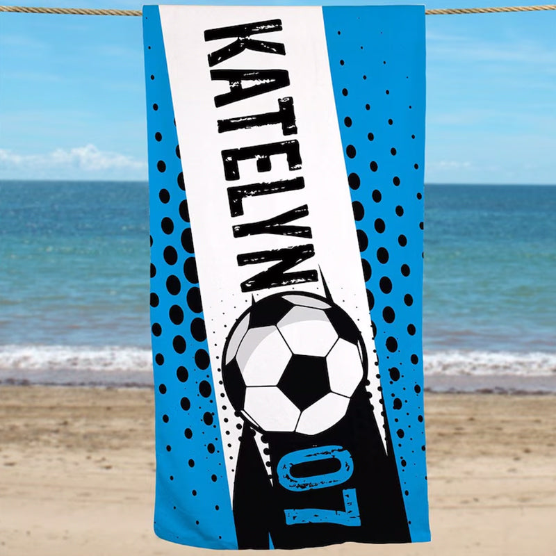 Sports Ball Personalized Beach Towel, name and number sports towel