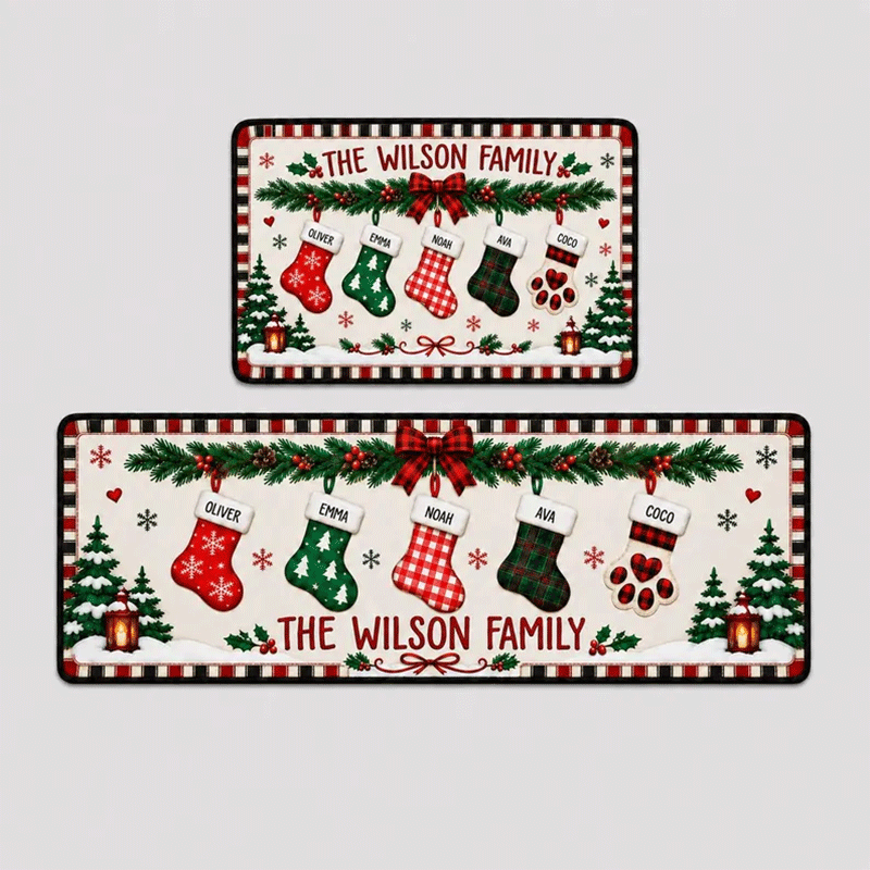 Personalized Christmas Family Runner Rug, Custom Holiday Hallway Carpet