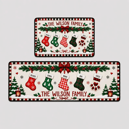 Personalized Christmas Family Runner Rug, Custom Holiday Hallway Carpet