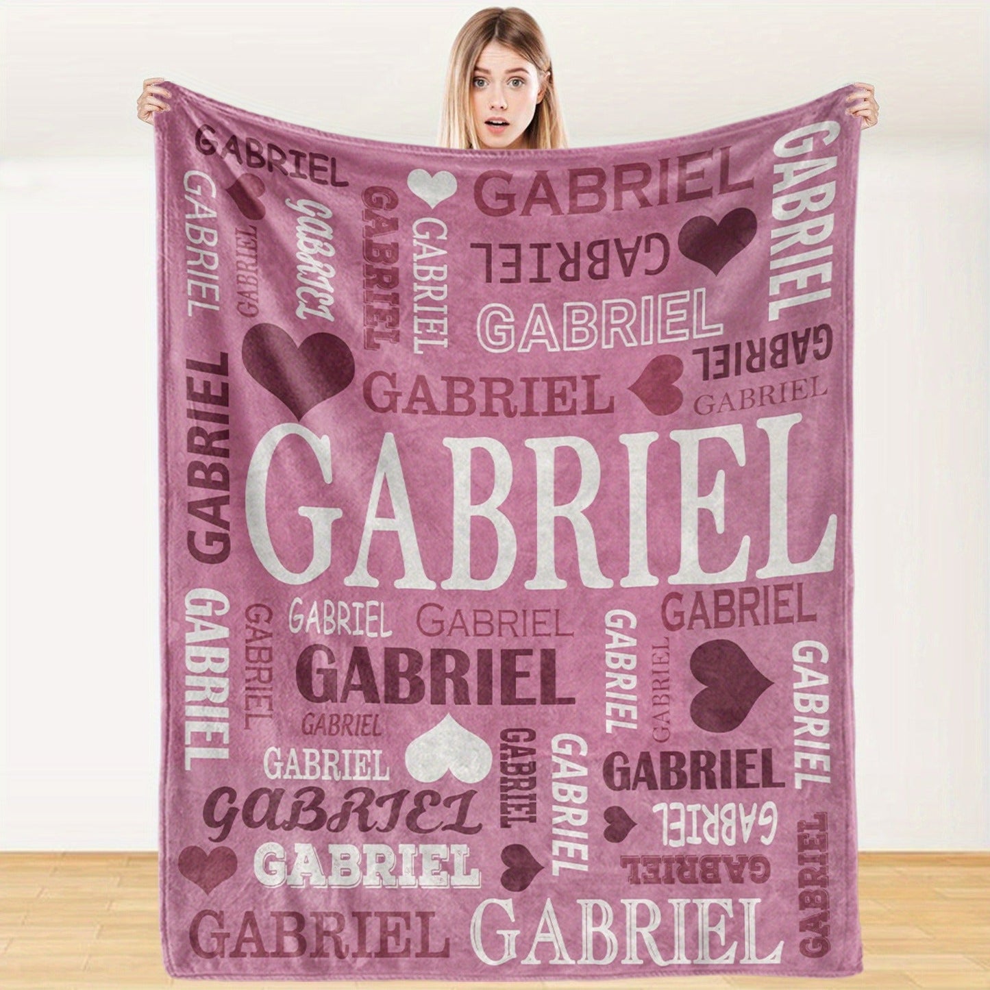 Custom Name Blanket - Personalized Flannel Throw with Heart & Star Design